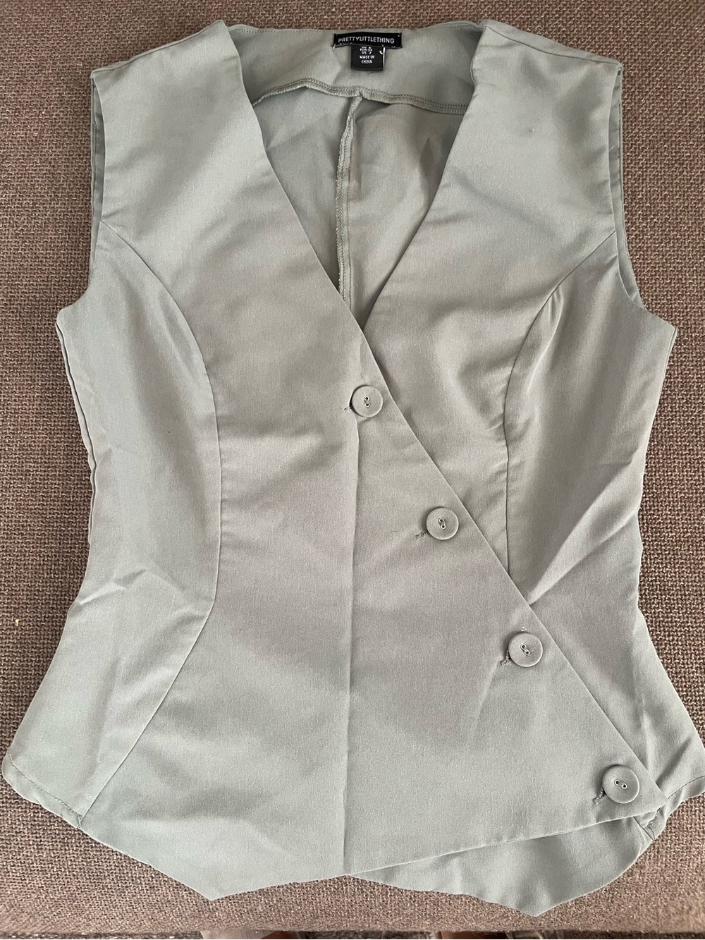PrettyLittleThing Light Sage Asymmetrical Buttoned Sleeveless Vest